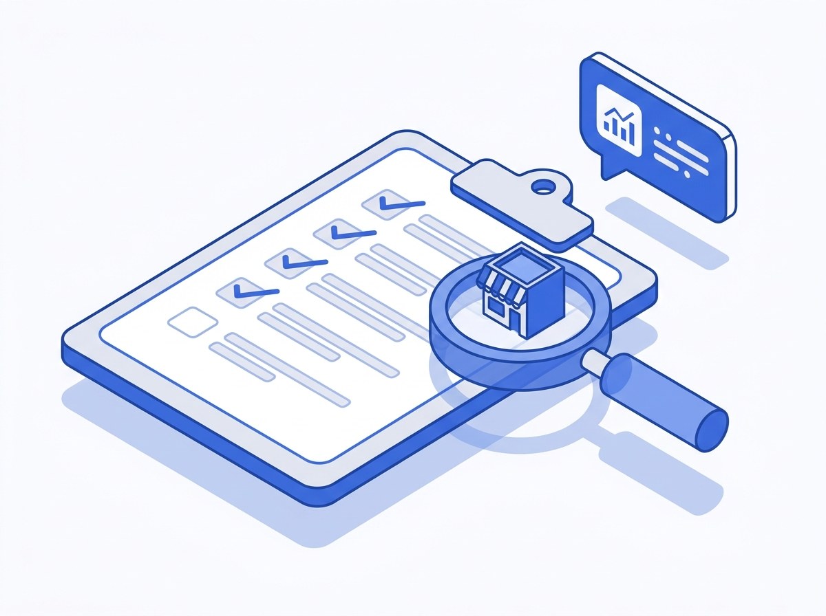Illustration of a seven-point AI search audit checklist