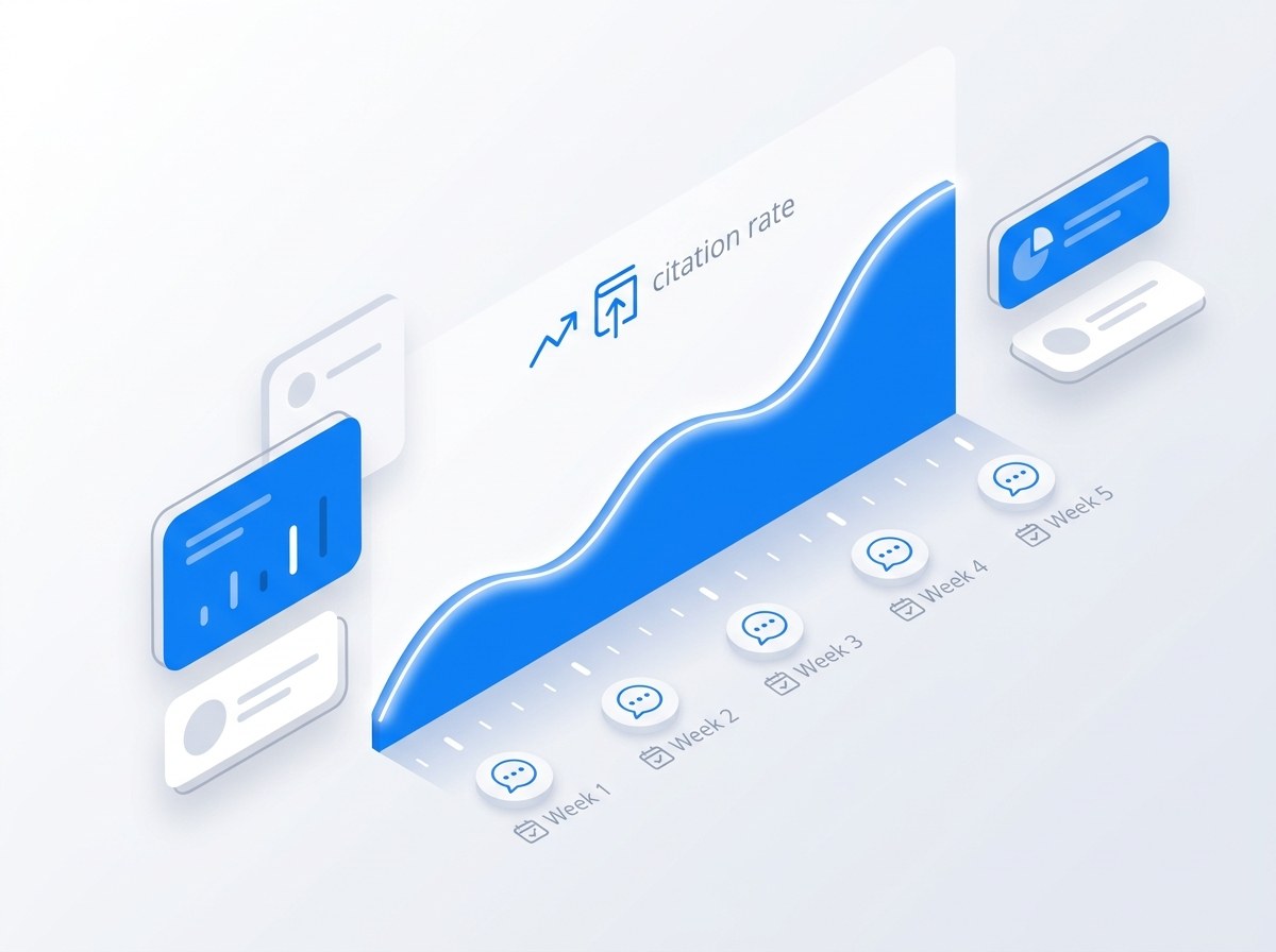 Rising line chart with AI chat-bubble platform icons illustrating citation rate tracking
