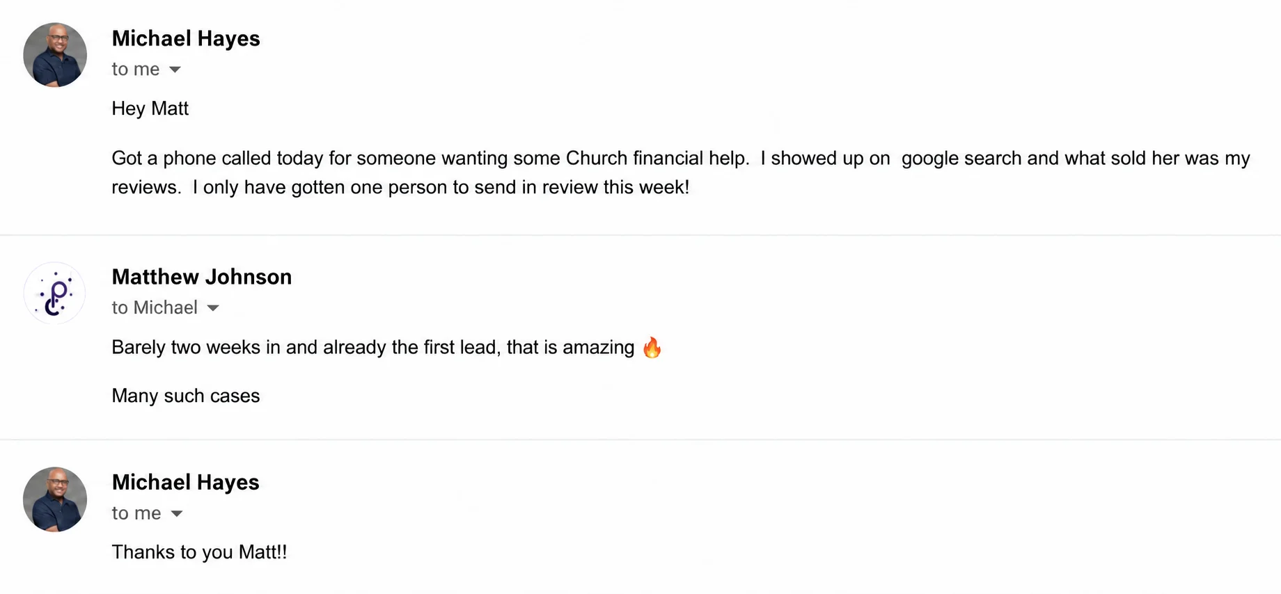 Email screenshot: the owner of Elite Accounting Services reporting a phone enquiry that came from Google search.