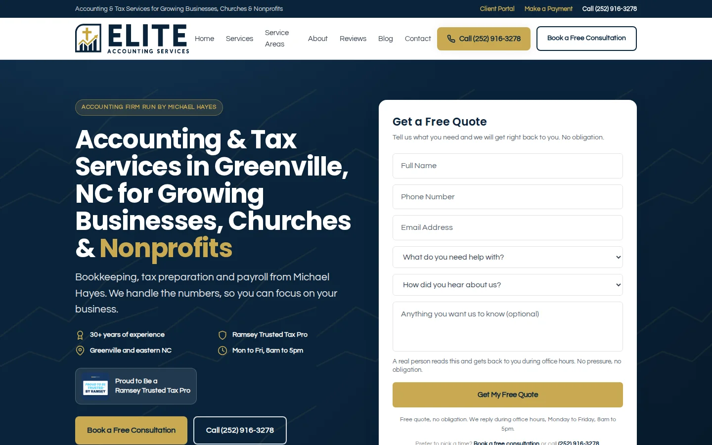 Elite Accounting Services website homepage