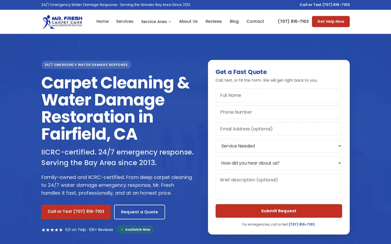 Mr. Fresh Carpet Care website homepage