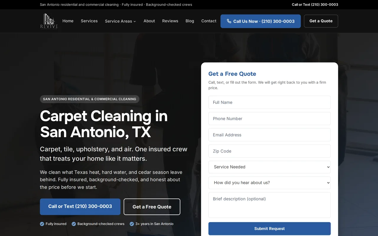 Revive Cleaning Crew website homepage